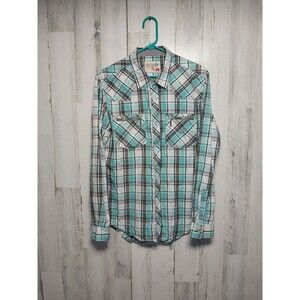 JNCO  Men's  Large Blue Plaid Button Up Long Sleeve Shirt